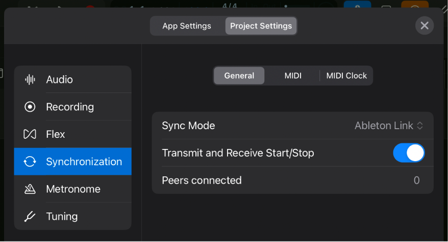 General Synchronization project settings.
