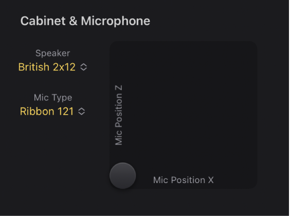Figure. Amp Designer window Cabinet and Microphone parameters.