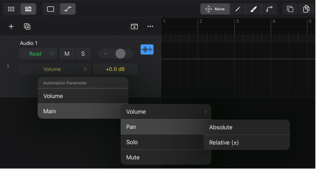 Figure. Automation Parameter pop-up menu - default menu items.