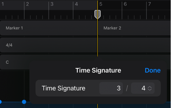 Figure. Adding and editing a time signature change.