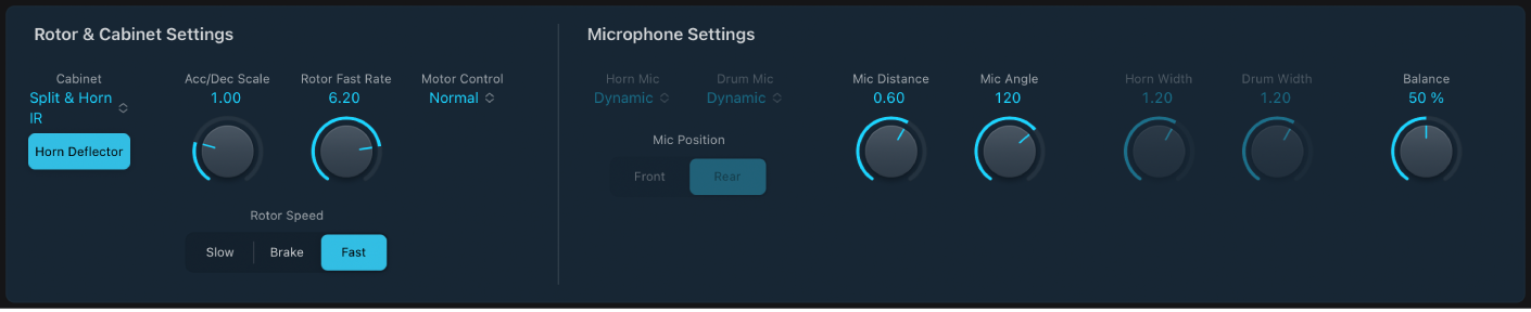 Réglages de micro de l'effet Rotor Cabinet dans Logic Pro pour