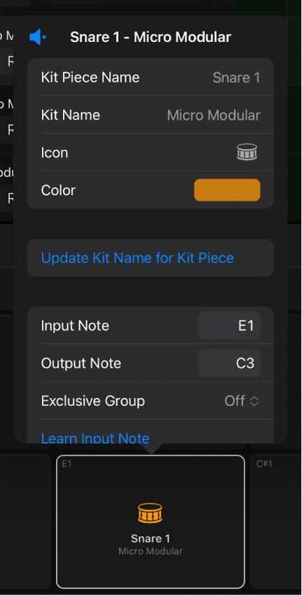 Drum Machine Designer pad settings.