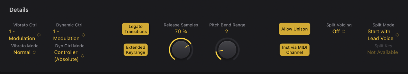 Figure. Studio Horns Details parameters.