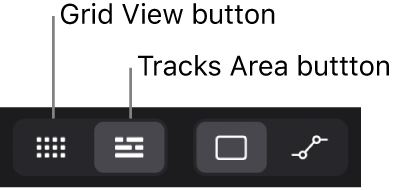 Figure. Section of the Tracks area menu bar showing Live Loops button and Tracks area button.