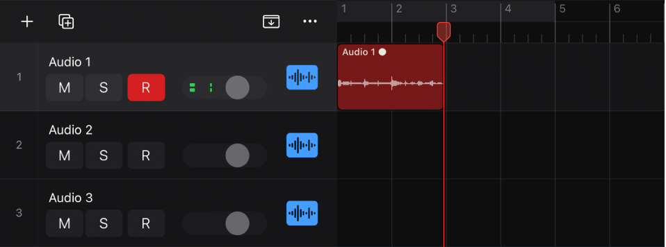 Figure. Recording audio to an audio track.
