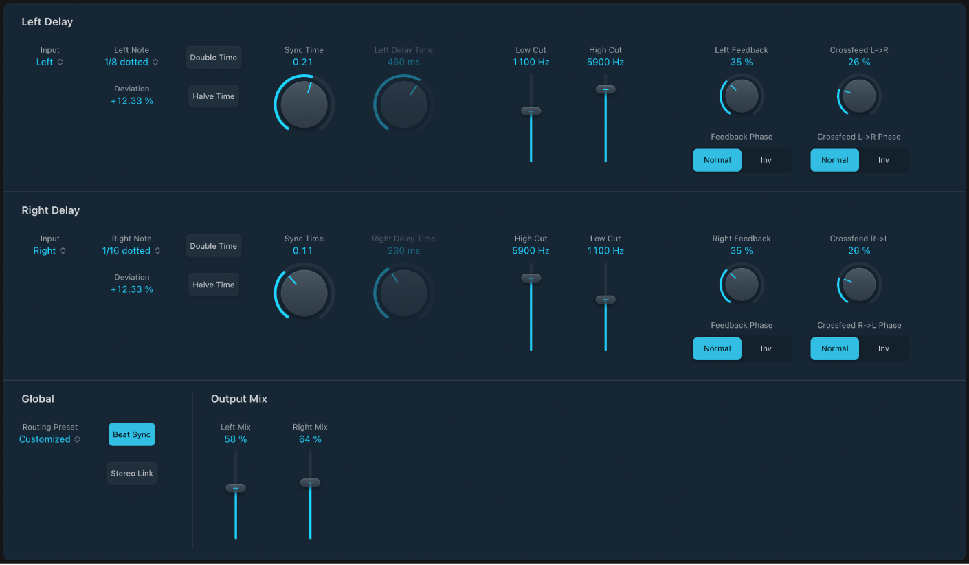 Figure. Stereo Delay window.