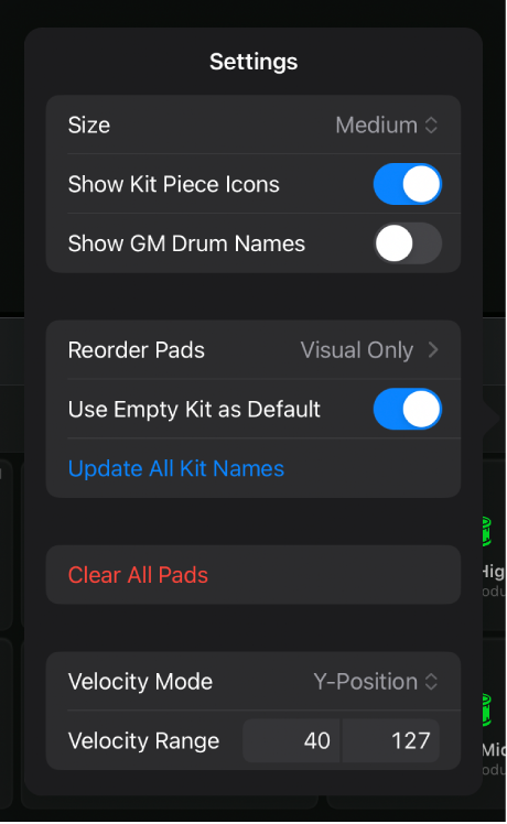 Edit Drum Machine Designer surface settings in Logic Pro for iPad - Apple  Support