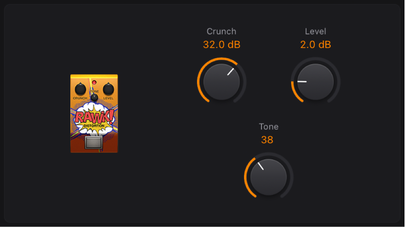 Ilustración. Rawk! Ventana del stompbox Distortion.