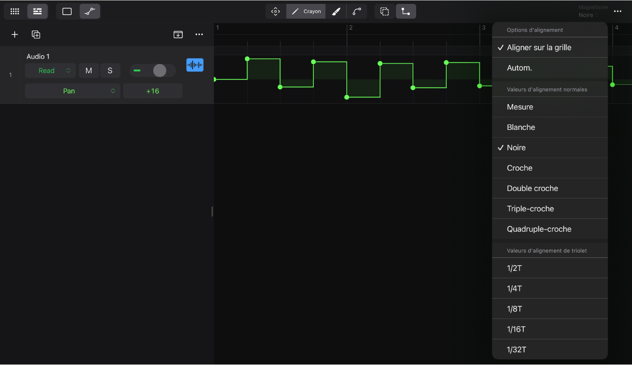 Figure. Menu local « Aligner l’automation ».