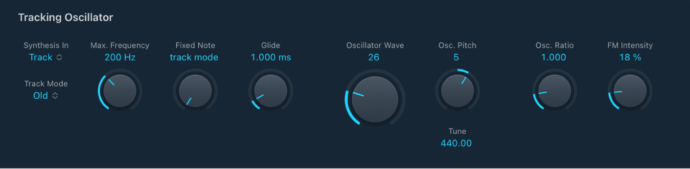 図。EVOC 20 TrackOscillatorの「Tracking Oscillator」のパラメータ。