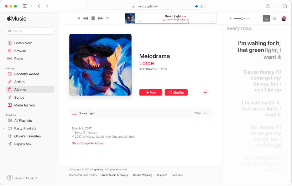 View song lyrics in Apple Music on the web Apple Support