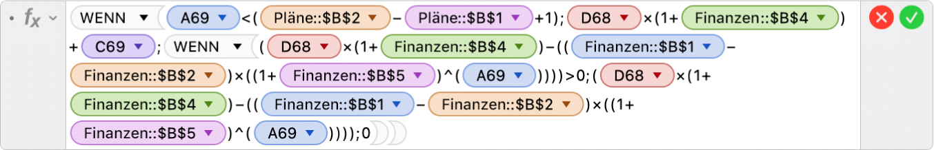 Der Formel-Editor mit Bedingungen und Platzhaltern wie < und ^ in der Funktion WENN
