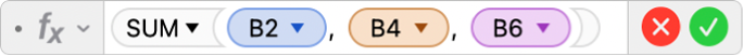 The Formula Editor showing the formula =SUM(B2, B4, B6).