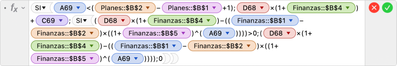 El editor de fórmulas con condiciones y comodines como < y ^ usados junto con la función SI.