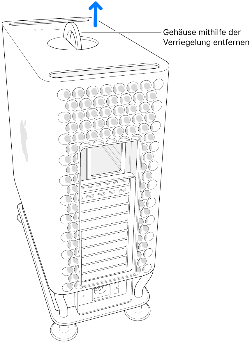 Das Gehäuse wird nach oben vom Computer entfernt.