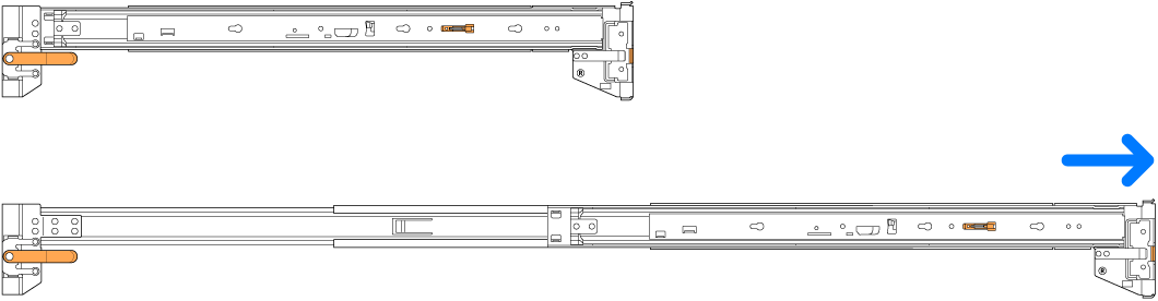 Two unmounted rail assemblies—one retracted and the other extended.