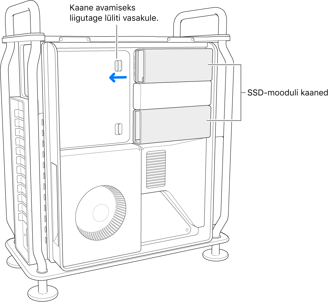 SSD-kaane avamiseks liigutatakse lülitit vasakule.