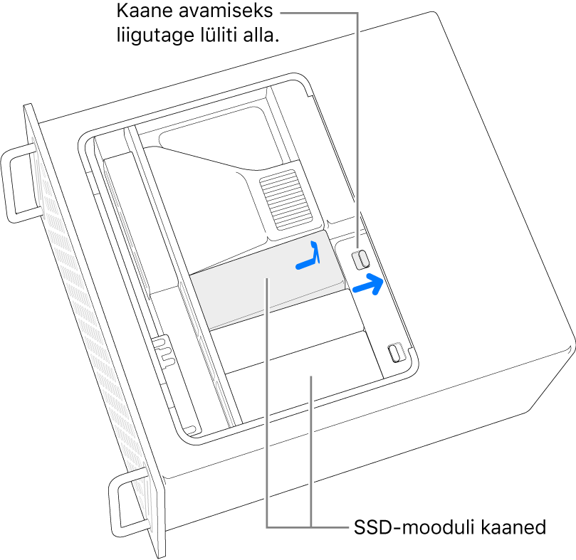 SSD-kaane avamiseks liigutatakse lülitit paremale.