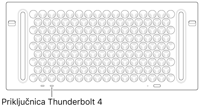 Gornji dio računala Mac Pro s prikazom točne Thunderbolt 4 priključnice za upotrebu.