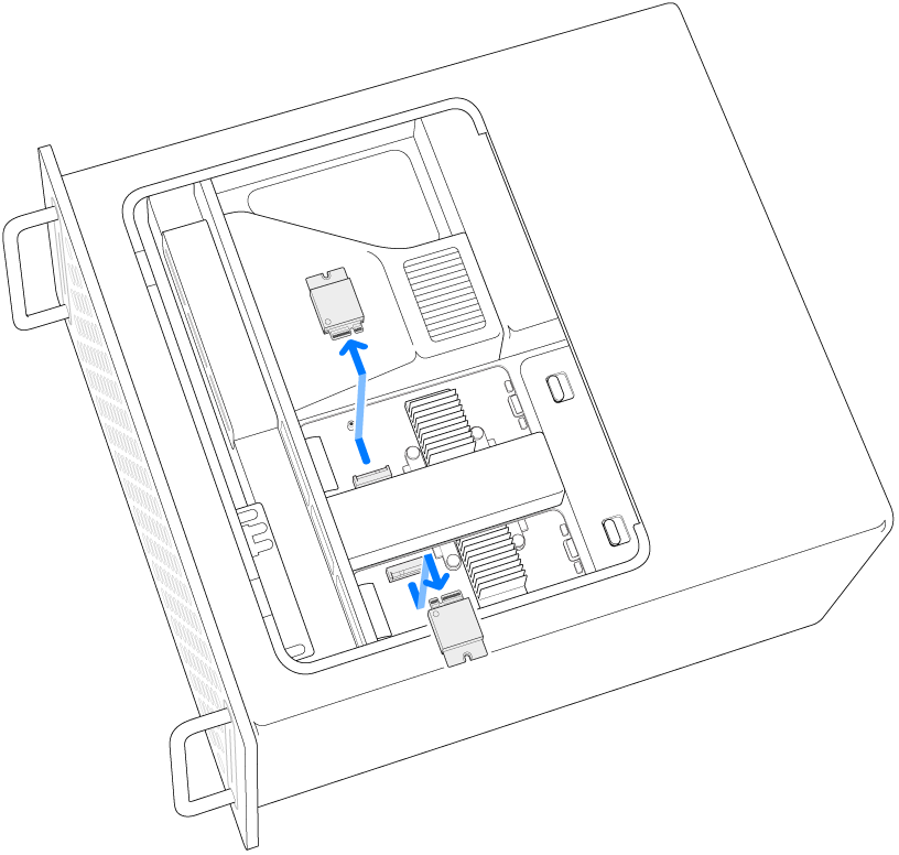 Két SSD-modul eltávolítás közben.