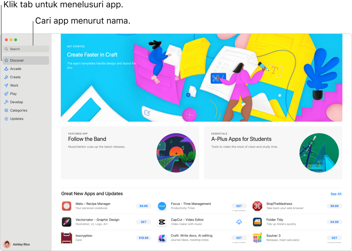 Jendela App Store menampilkan bidang pencarian dan halaman Ekstensi Safari.