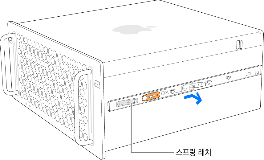 Mac Pro의 양쪽에서 분리되는 레일.