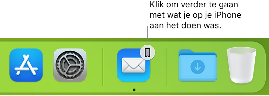 Het Handoff-symbool zichtbaar in het Dock.