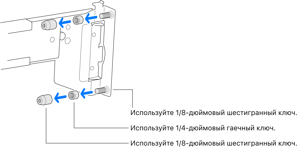 Рельса в сборе для установки в стойку с резьбовыми отверстиями.