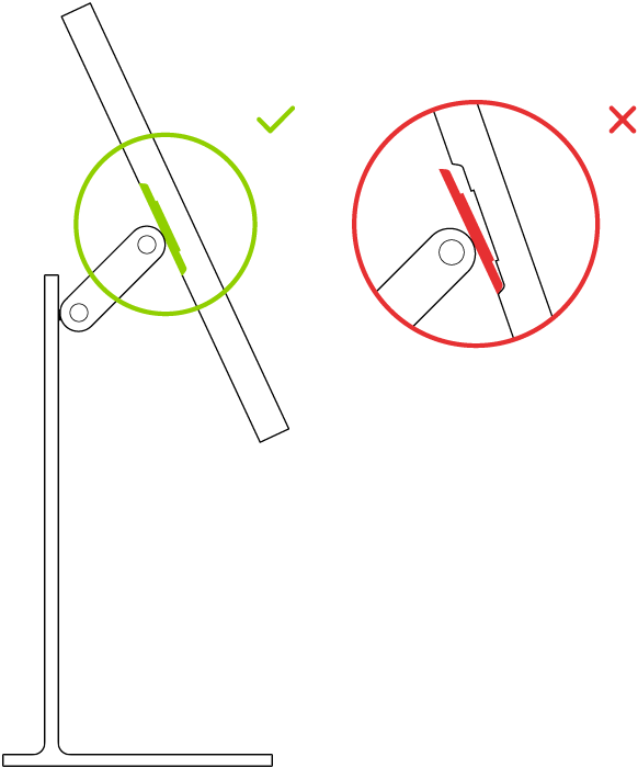 Skärmen fäster magnetiskt mot stativet.