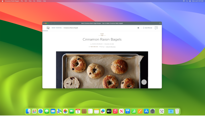 Una finestra del Safari oberta i la corresponent app web apareix al Dock.