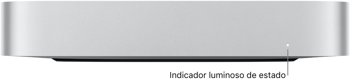 La parte frontal de la Mac mini mostrando el indicador luminoso de estado.