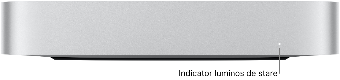 Partea frontală a Mac mini‑ului afișând indicatorul luminos de stare.