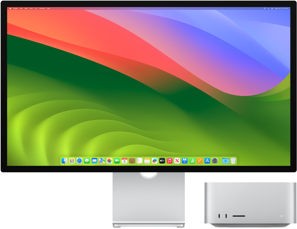 Дисплей Studio Display і Mac Studio, розміщені поруч.