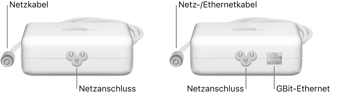 Ein Netzteil ohne Ethernetanschluss und ein Netzteil mit Ethernetanschluss