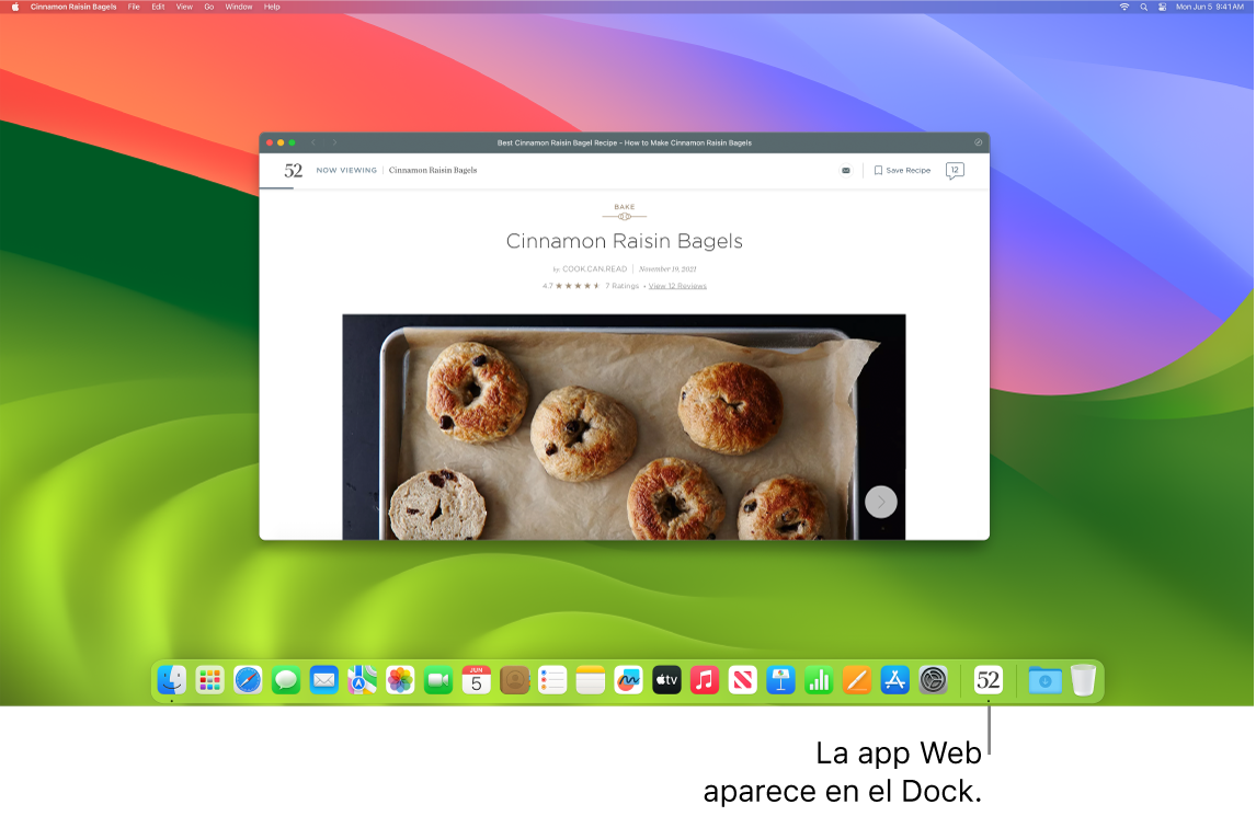 Una app web abierta con su ícono en el Dock.