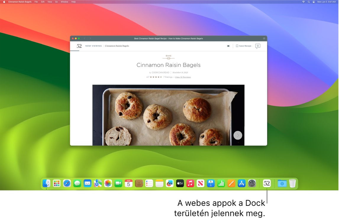 Egy megnyitott webapp az ikonjával a Dock területén.
