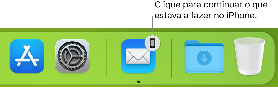 O ícone de Handoff visível na Dock.