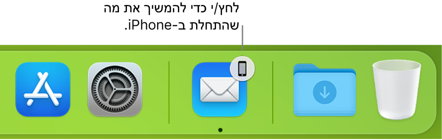 הצלמית של Handoff גלויה ב‑Dock.