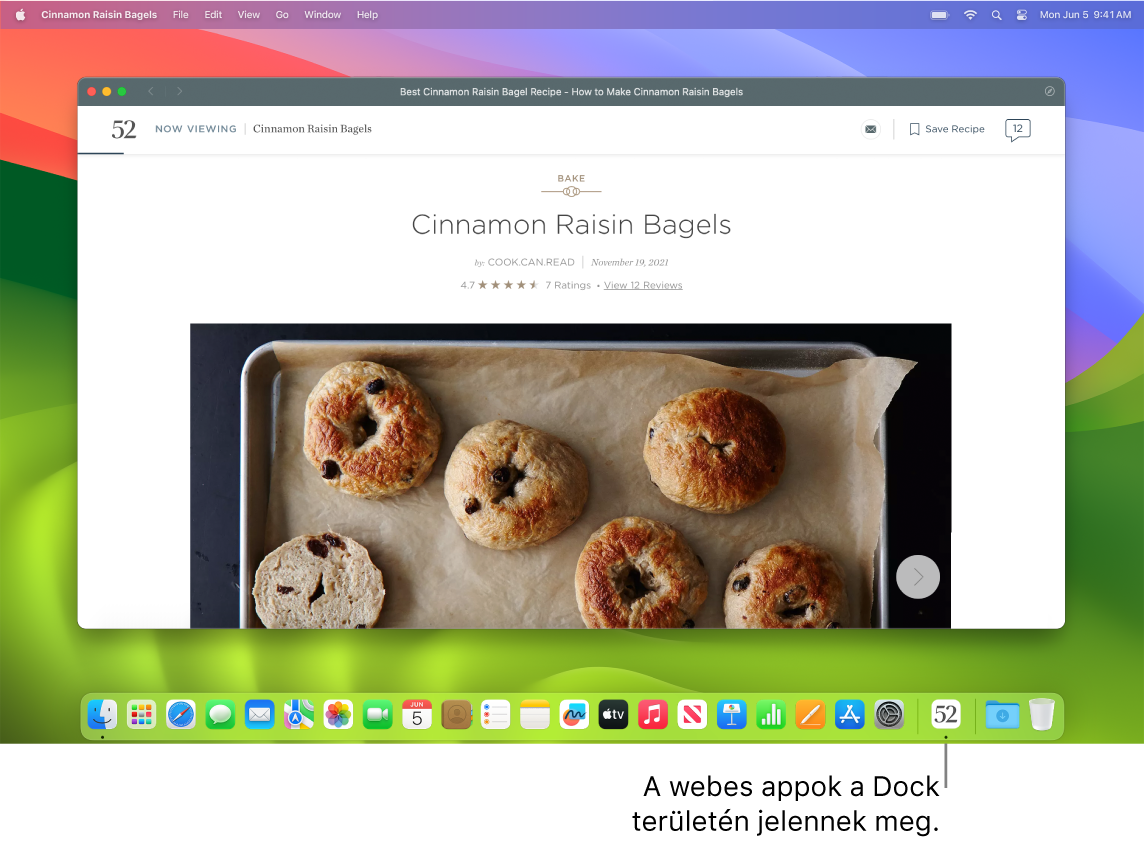 Egy megnyitott webapp az ikonjával a Dock területén.