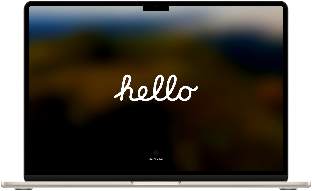 Экранында «hello» сөзі бар ашық тұрған MacBook Air.