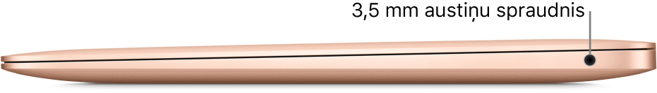 Skats uz MacBook Air datoru no labā sāna ar remarku pie 3,5 mm austiņu spraudņa.