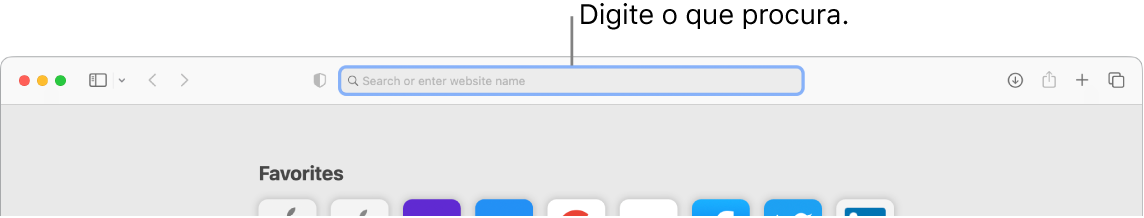 Uma janela recortada do Safari com uma chamada para o campo de pesquisa na parte superior da janela.