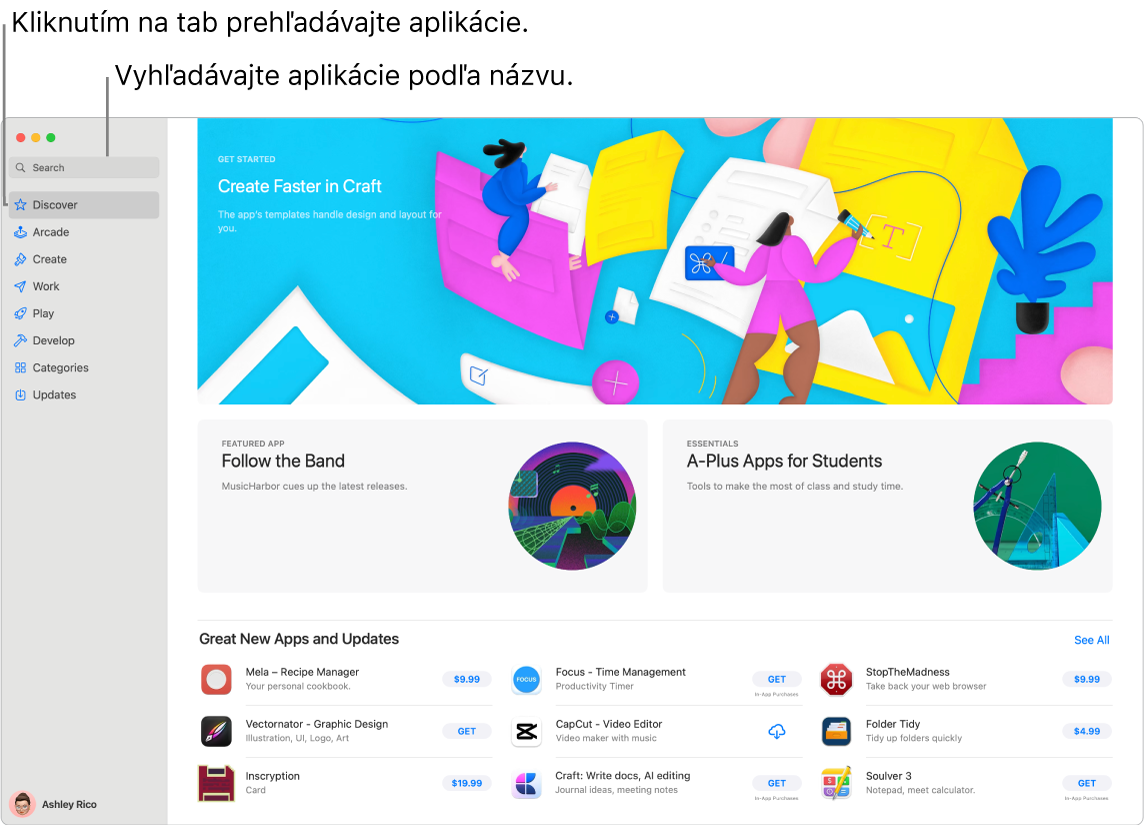 Okno App Storu zobrazujúce vyhľadávacie pole a stránku Rozšírenia Safari.