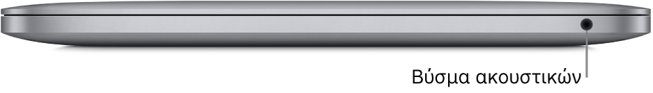 Η προβολή της δεξιάς πλευράς ενός MacBook Pro, με επεξήγηση για την υποδοχή ακουστικών 3,5 χλστ.