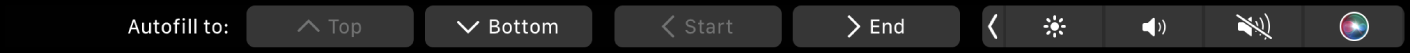 The Numbers Touch Bar with Autofill buttons displayed. These include top, bottom, start, and end.