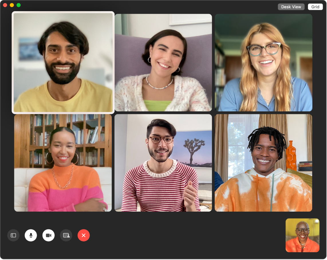 A FaceTime window with a group of invited users.