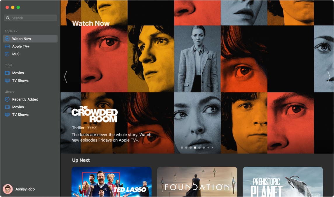 Rakenduse Apple TV aknas kuvatakse vaadet Watch Now.