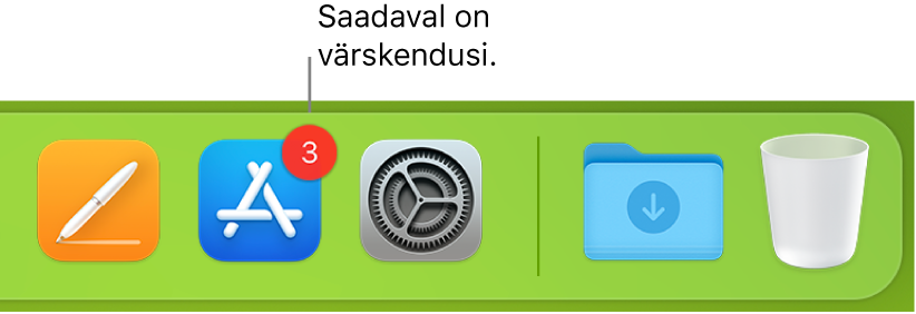 Docki jaotis, mis kuvab App Store'i ikooni koos sildiga värskenduste kohta.