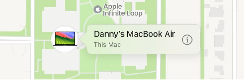 Egy közeli kép az Infó ikonról Dániel MacBook Airjén.