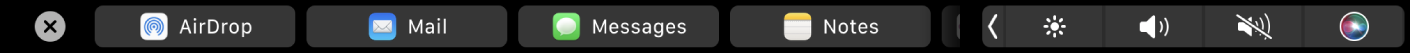 Vrstica Touch Bar v aplikaciji Finder s prikazom možnosti skupne rabe.